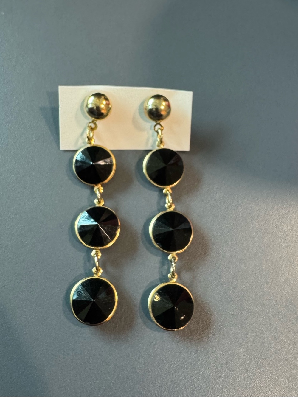 Gold-Tone Black Disc Statement Drop Earrings